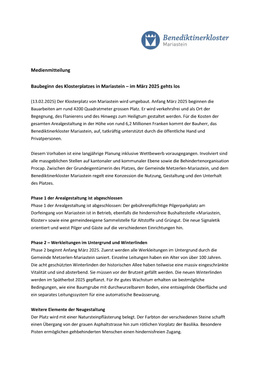 Medienmitteilung Baubeginn Klosterplatz Medienmitteilung