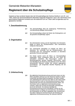 4.1. Regelement über die Schulzahnpflege Reglement über die Schulzahnpflege