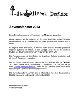 Info Adventsfenster 2023