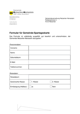 Formular für SBB Gemeinde-Spartageskarte Formular